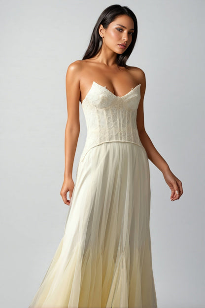 Korih Lace Strapless Corset Maxi Dress