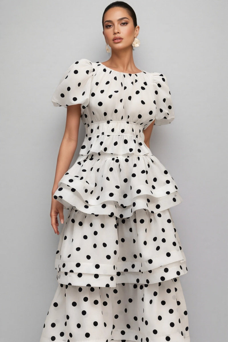Willa White Puff Sleeves Printed Maxi Dress Set