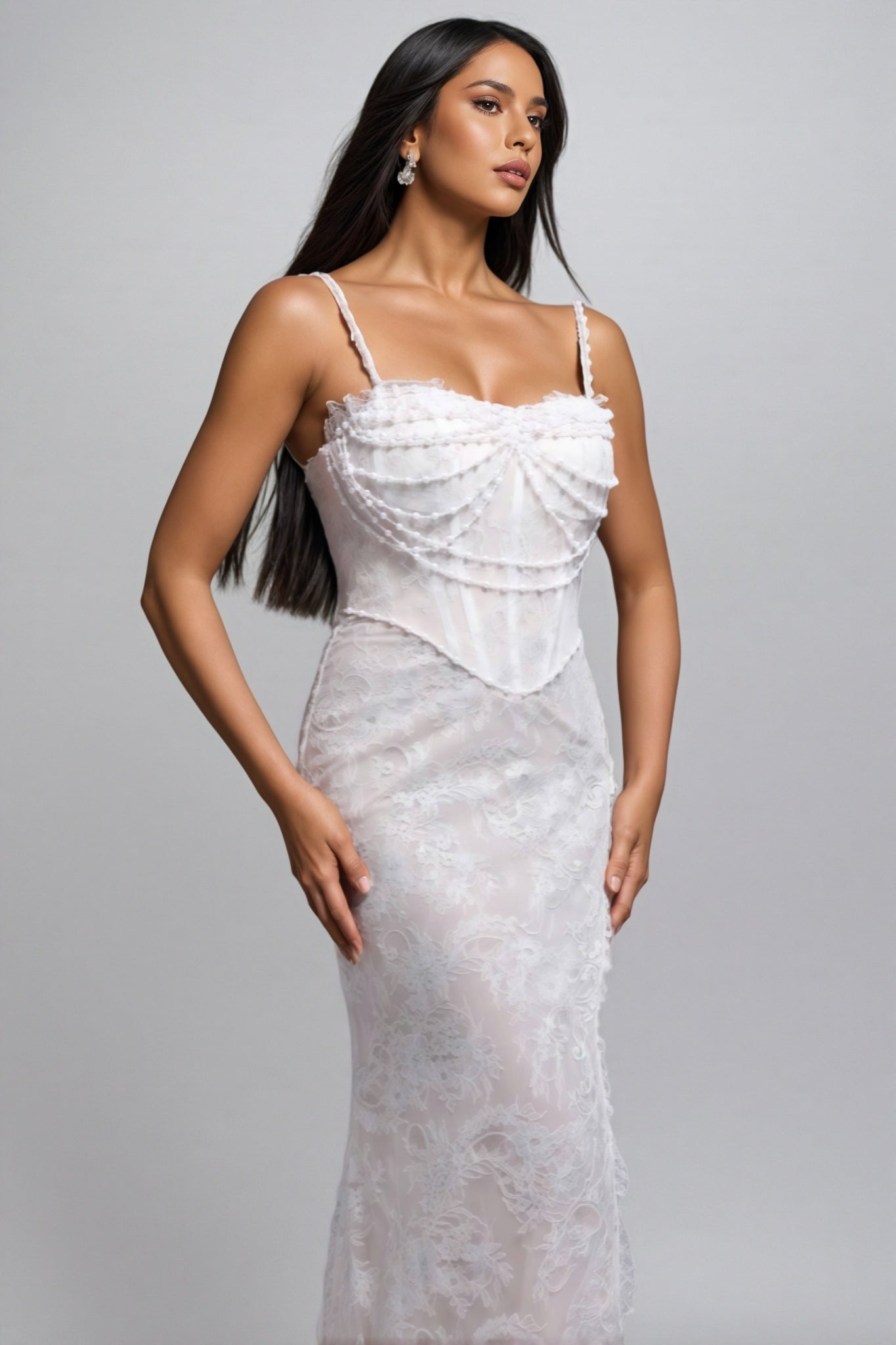 Elowety Sleeveless Lace Slit Maxi Dress