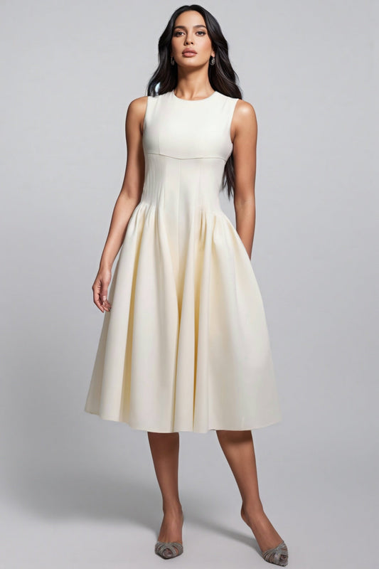 Vespet Fold Close-fitting Sleeveless Midi Dress