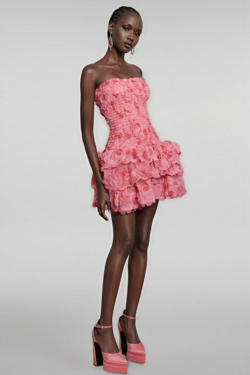 Rivenk 3d Flower Smocking Mini Dress