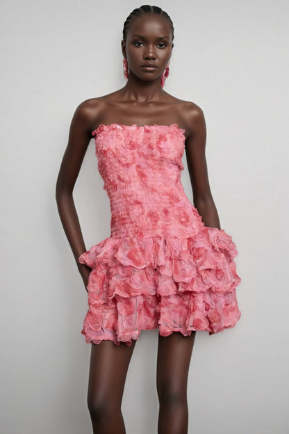 Rivenk 3d Flower Smocking Mini Dress