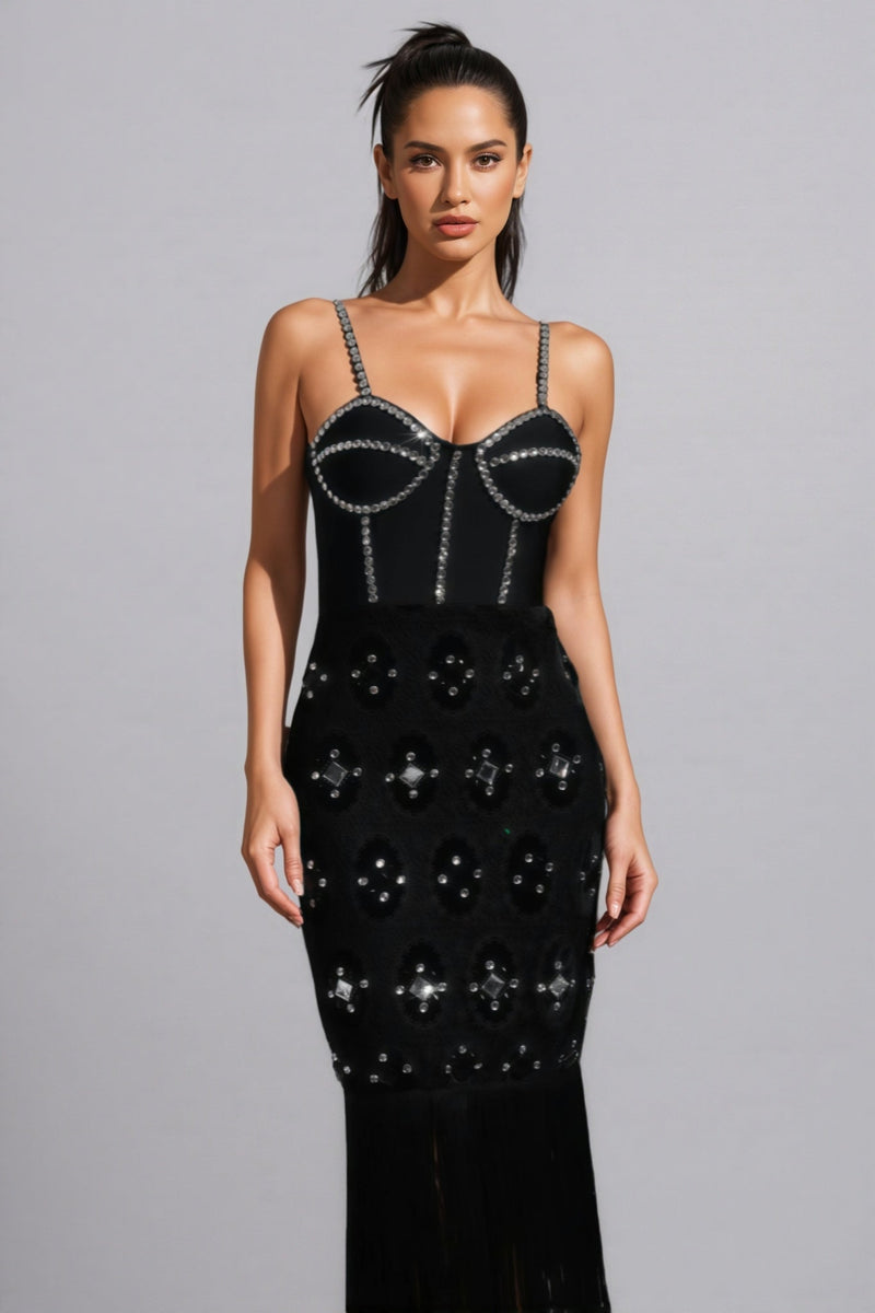 Jorvilp Lace Sleeveless Tassels Diamond Maxi Dress