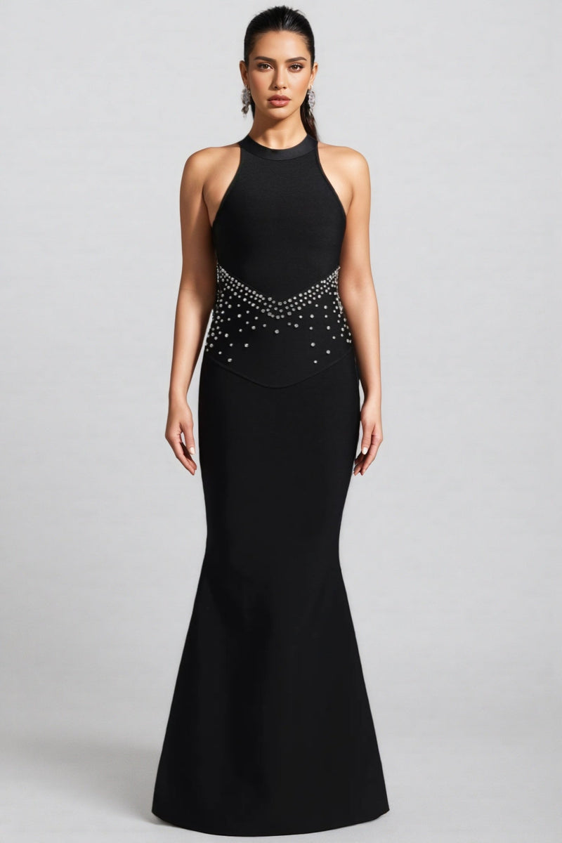 Perley Bandage Halter Fishtail Maxi Dress