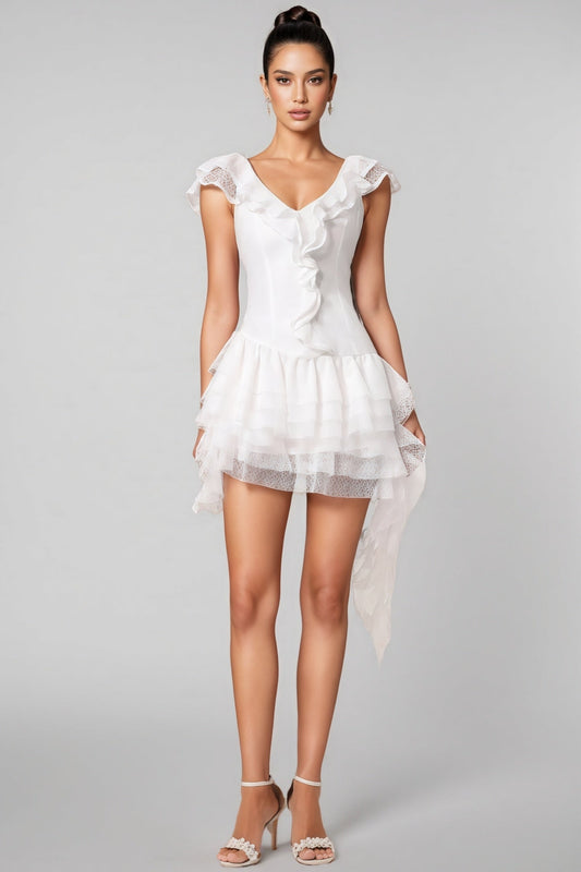Xiacly V-neck Sleeveless Asymmetric Folds Mini Dress