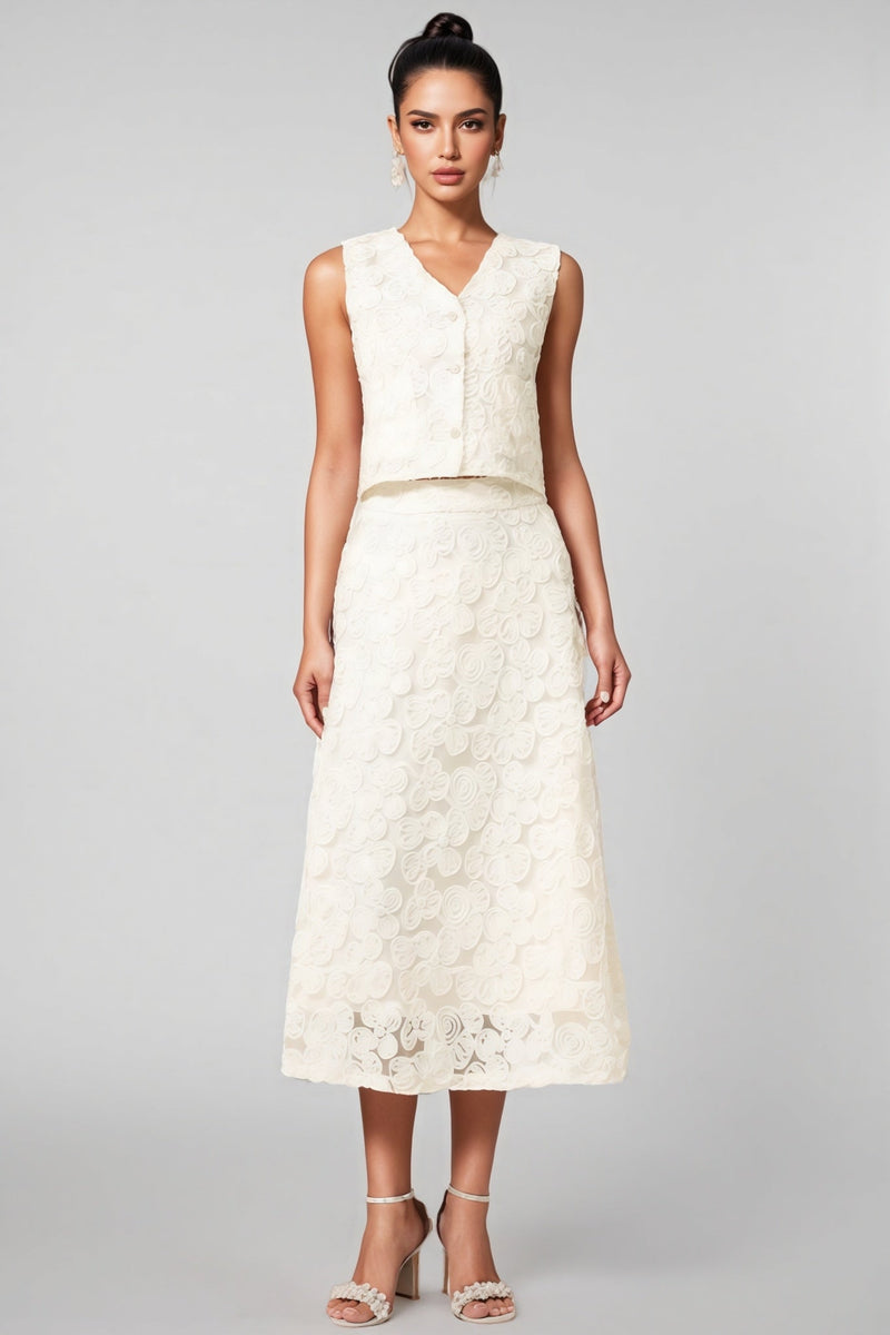 Dixie V-neck Sleeveless Flowers Top Midi Dress Set