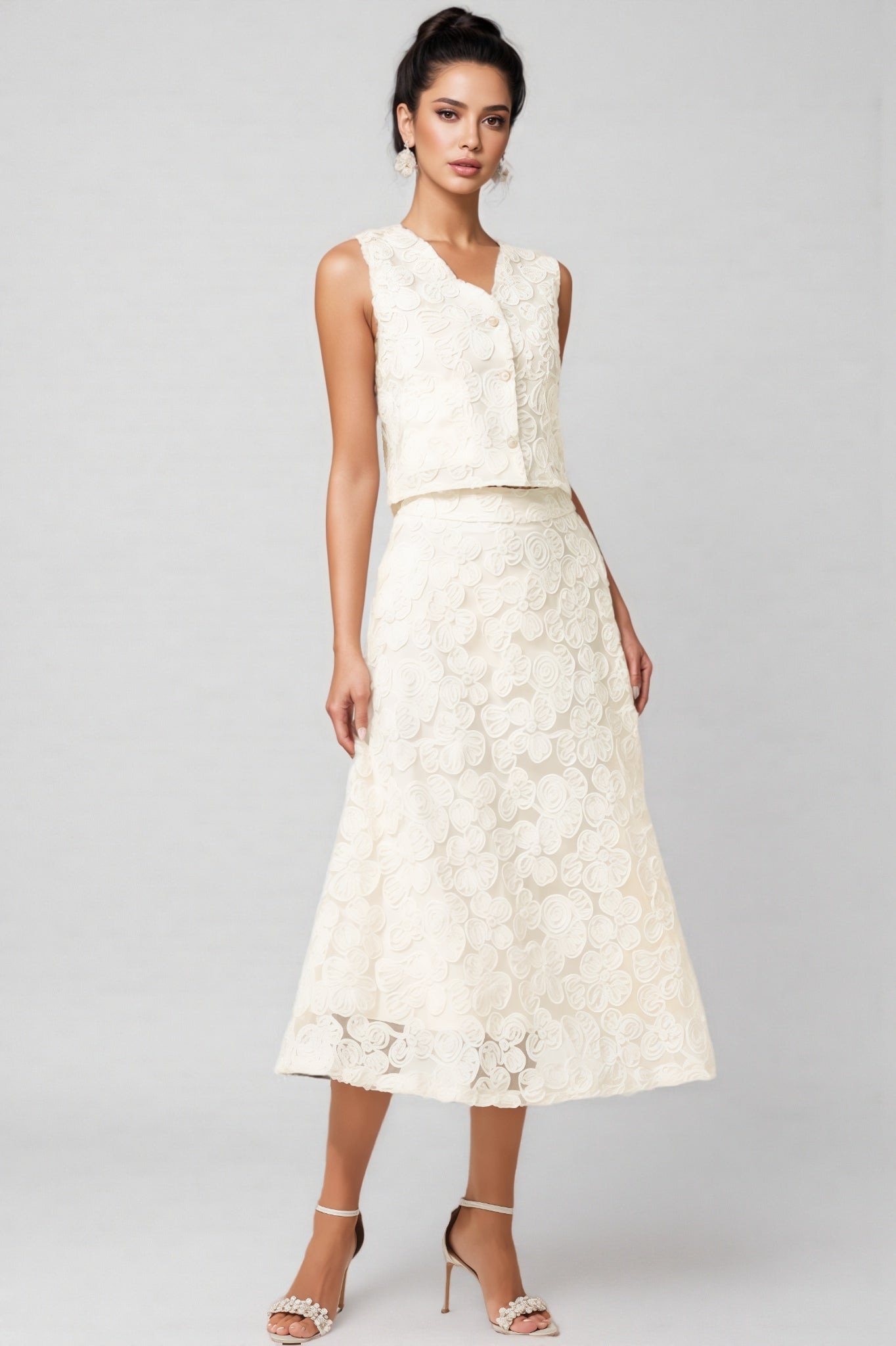 Dixie V-neck Sleeveless Flowers Top Midi Dress Set