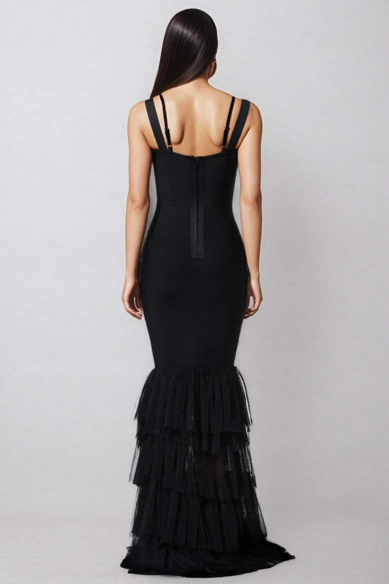 Rheak Fish Tail Mesh Yarn Bandage Maxi Dress