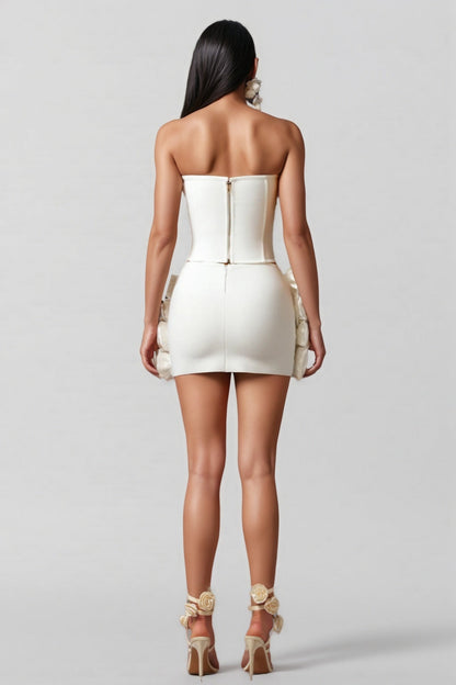 Quer Strapless 3d Flower Mini Dress
