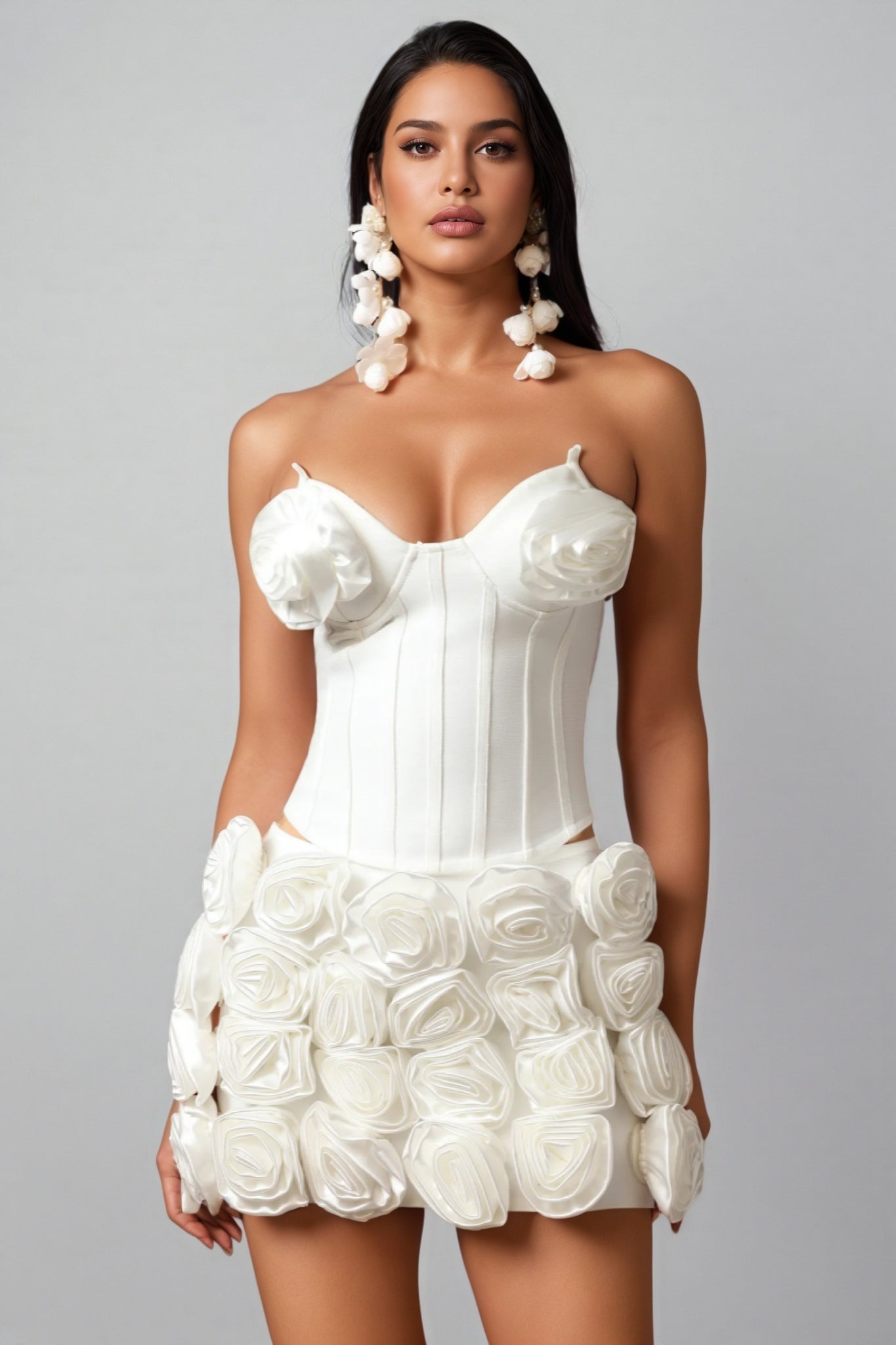Quer Strapless 3d Flower Mini Dress
