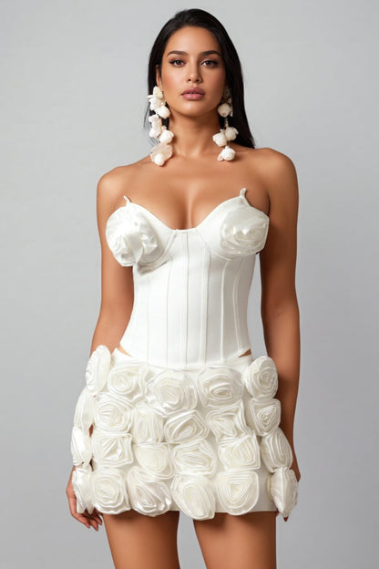Quer Strapless 3d Flower Mini Dress
