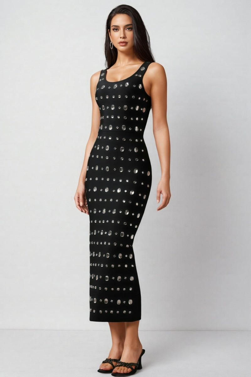 Daphn Diamond Square-cut Collar Bandage Maxi Dress