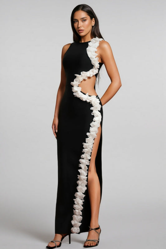 Yui Sleeveless Hollow Out Flowers Slit Bandage Maxi Dress