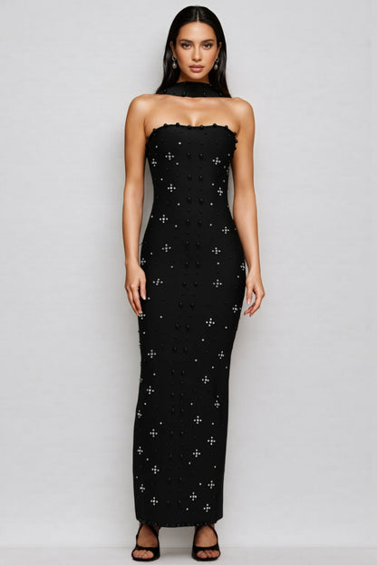 Nyralk Sleeveless Pearl Bandage Maxi Dress