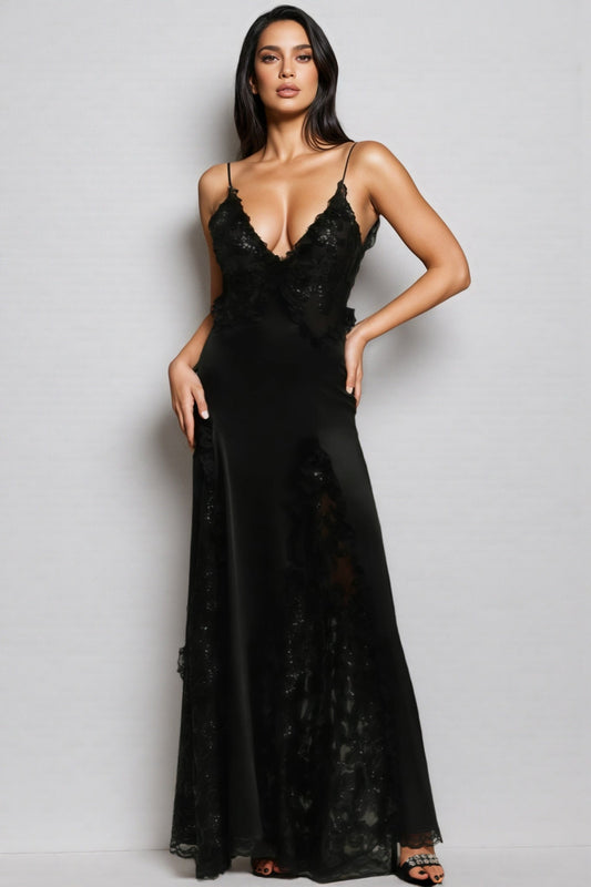 Vali Sleeveless V Neck Lace Maxi Dress