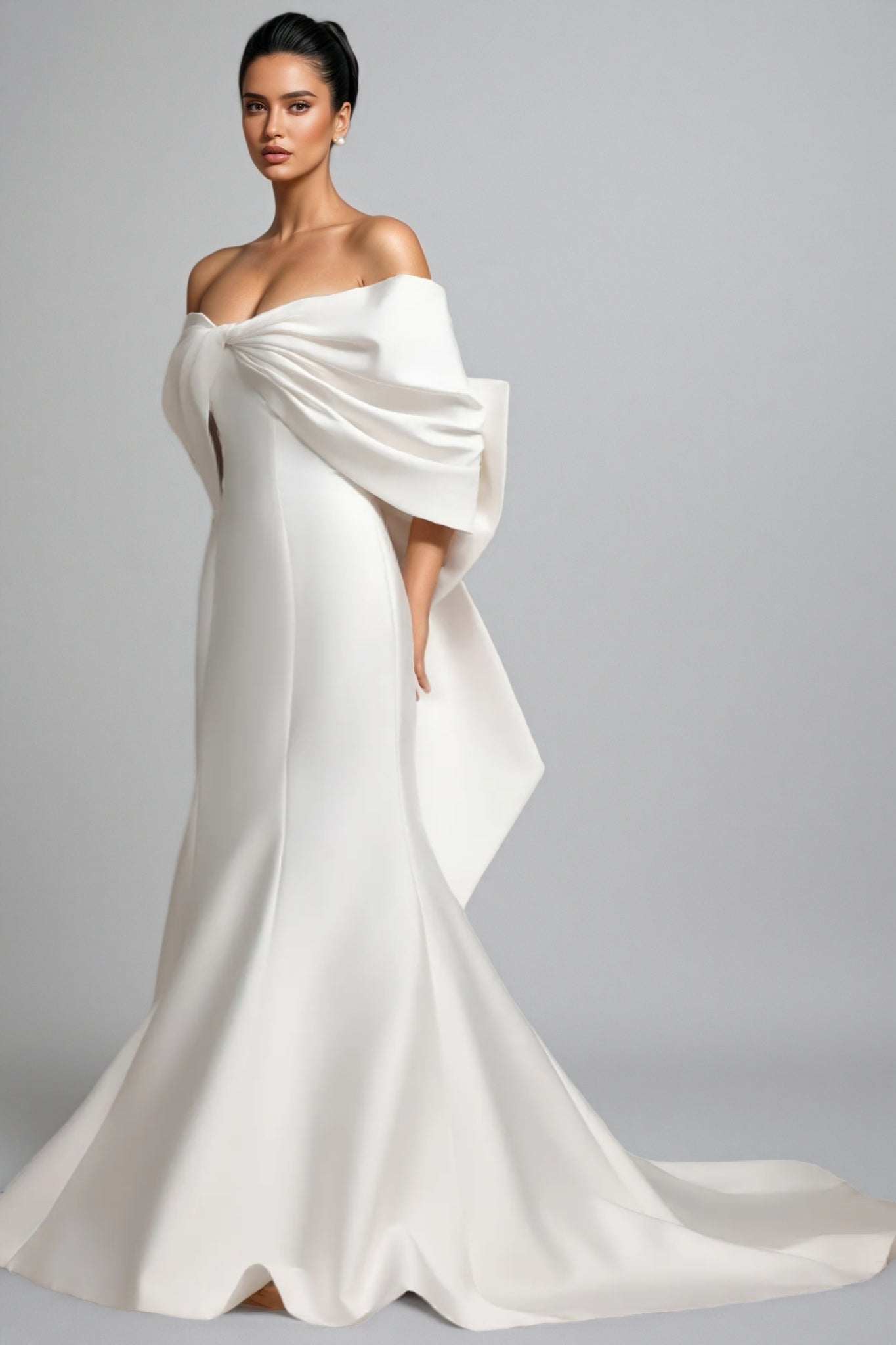 Huresa Slimming Bow Fishtail Wedding Maxi Dress