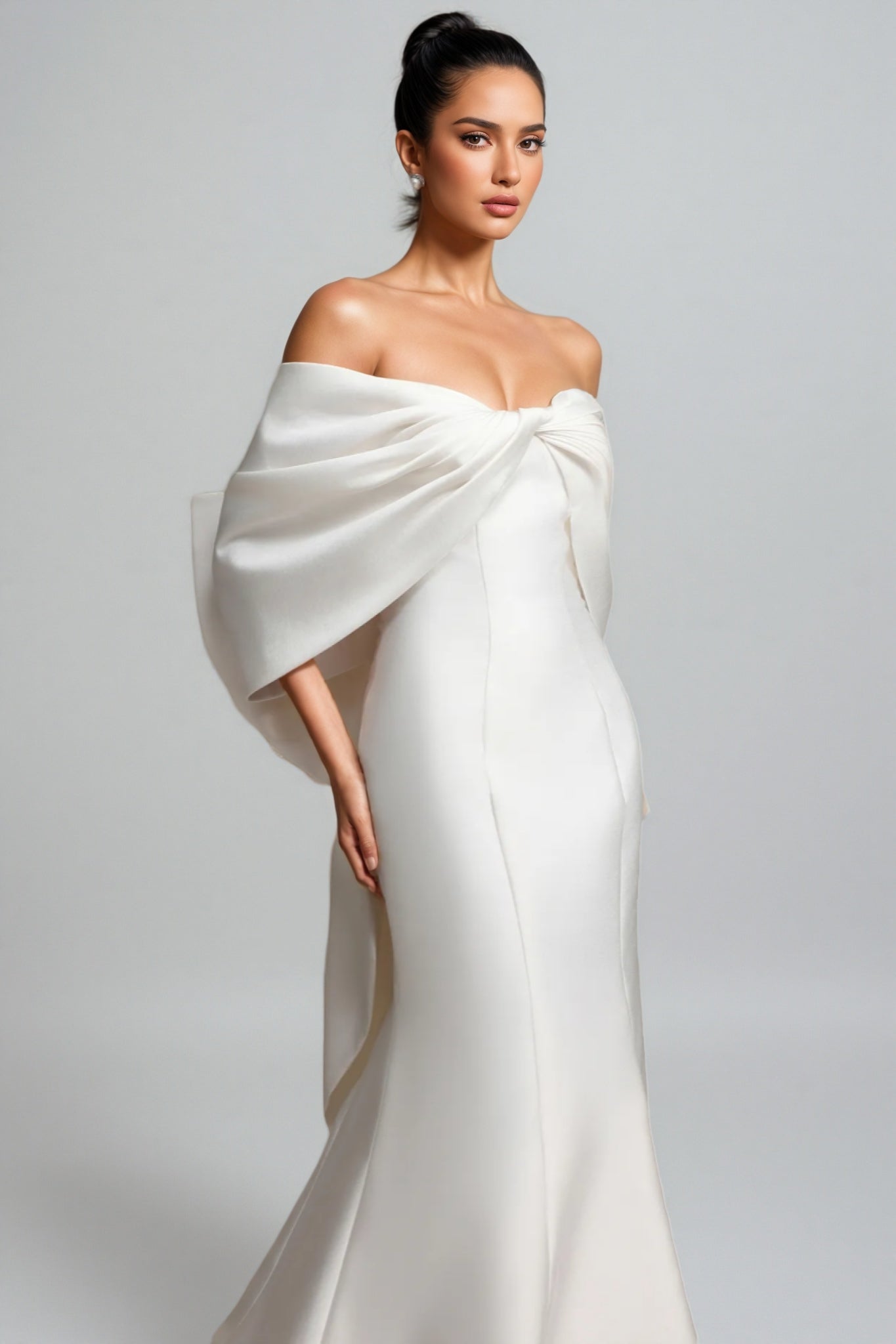 Huresa Slimming Bow Fishtail Wedding Maxi Dress