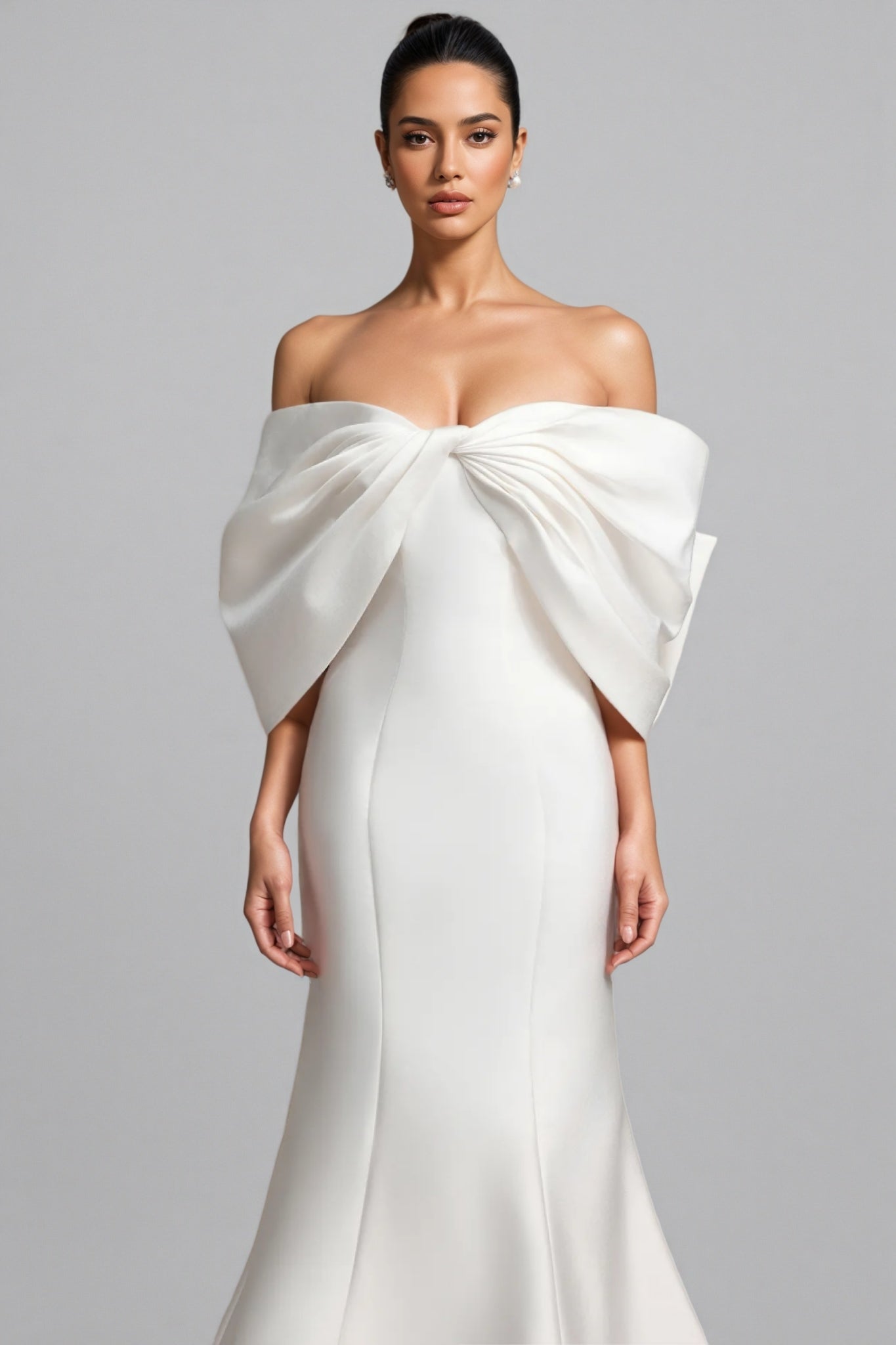 Huresa Slimming Bow Fishtail Wedding Maxi Dress