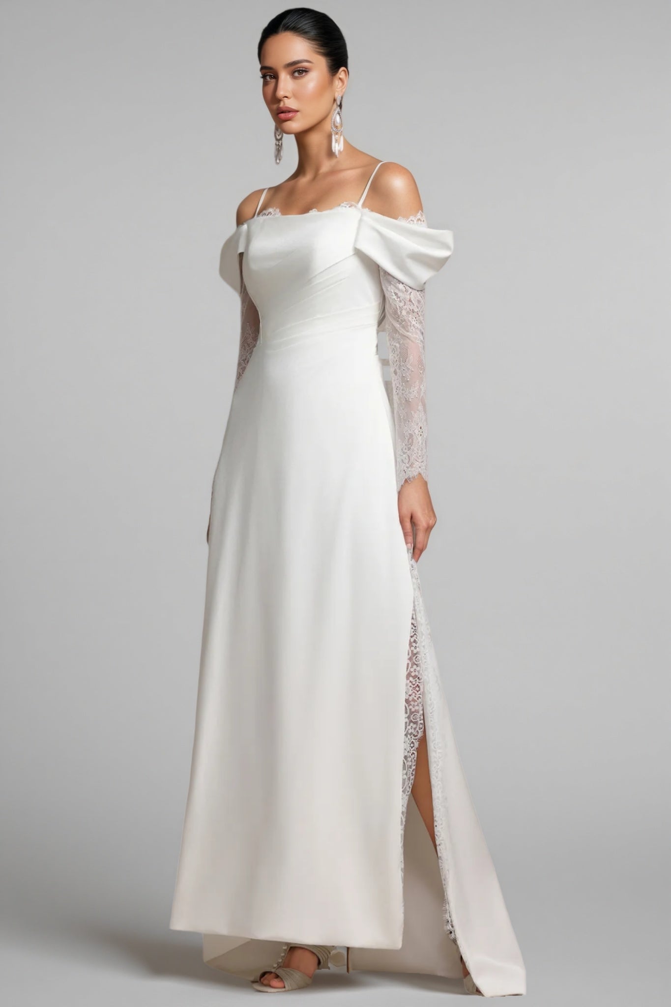 Verdad Off-the-shoulder Lace Slit Maxi Dress