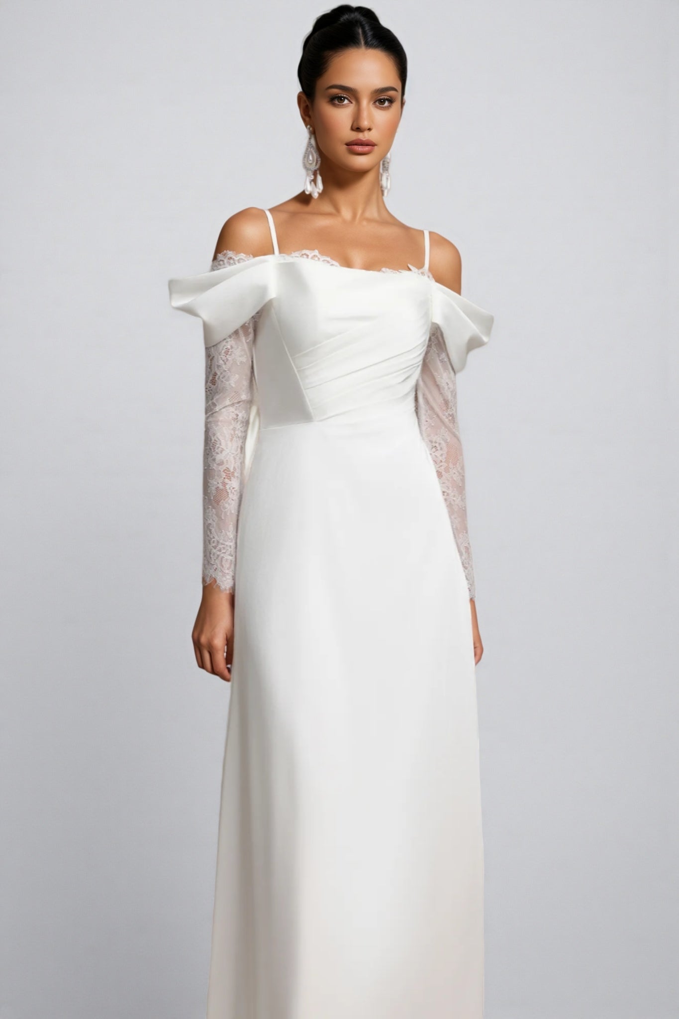 Verdad Off-the-shoulder Lace Slit Maxi Dress