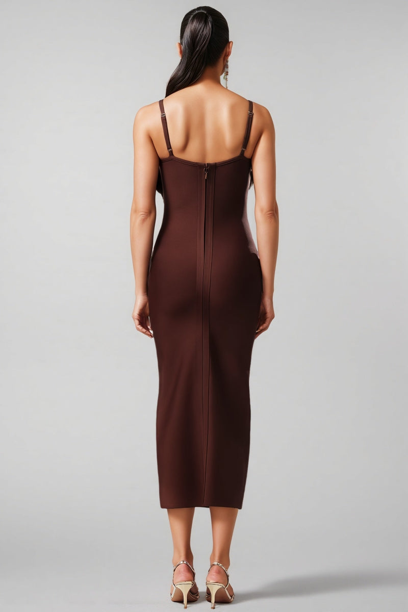 Edyta V-neck Flower Bandage Midi Dress