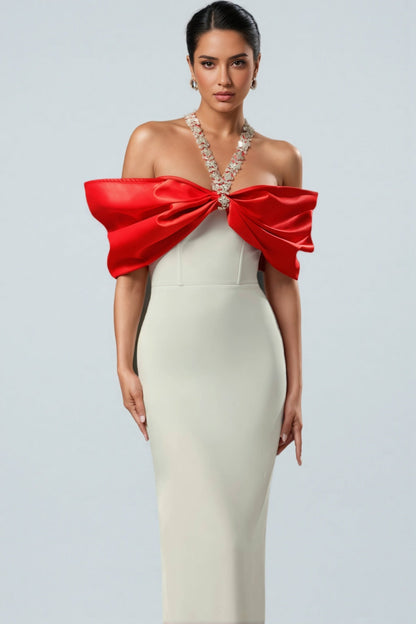 Yetta Halter Diamond Bow Bandage Maxi Dress