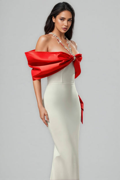 Yetta Halter Diamond Bow Bandage Maxi Dress