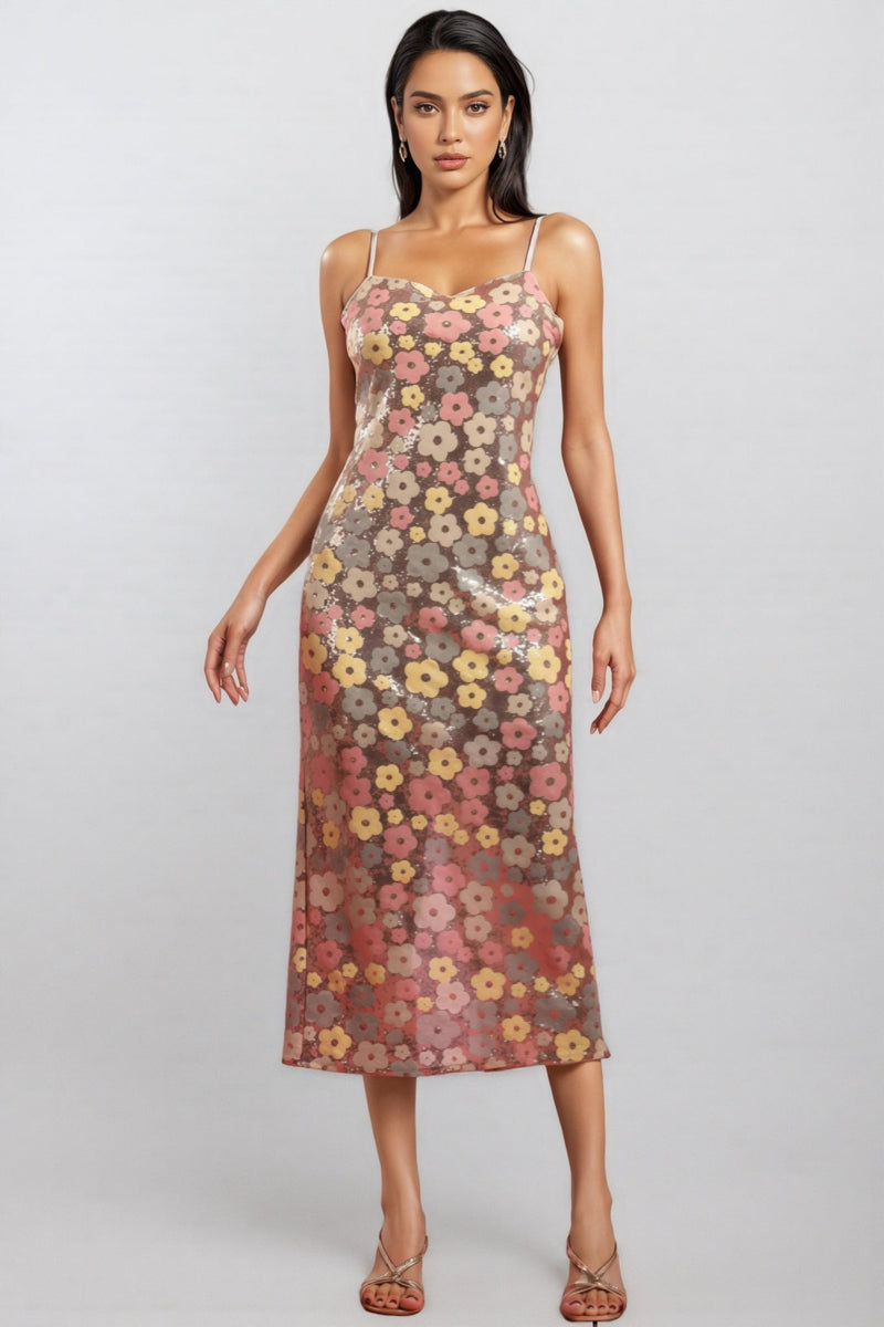 Galdrix Sleeveless Flowers Sequin Maxi Dress