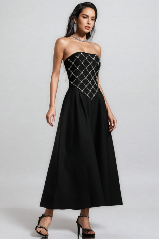 Ilarid Black Studded Bandage Maxi Dress