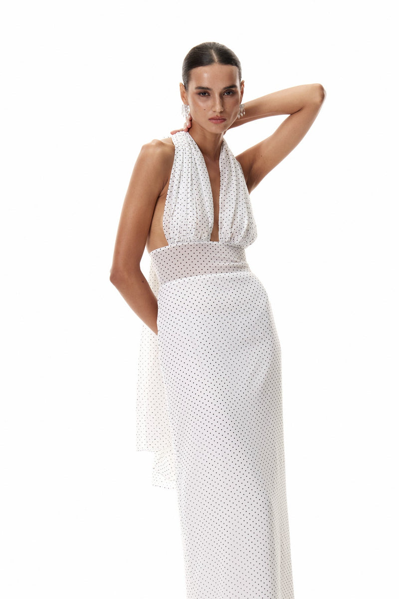 Cismaan Dot Scarf Maxi Dress