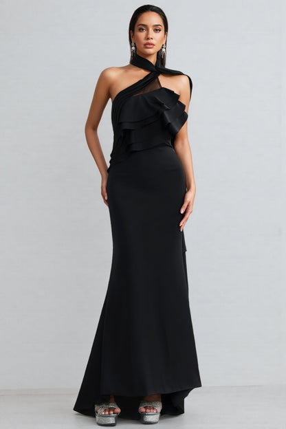 Uerzay Sleeveless Halter Flounce Maxi Dress