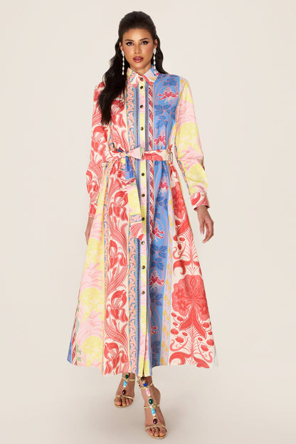 Botanical Print Long Sleeve Midi Dress