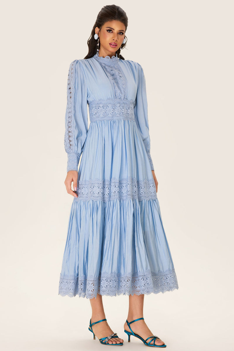 Lace Lantern Sleeve Midi Dress
