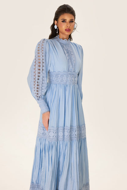 Lace Lantern Sleeve Midi Dress