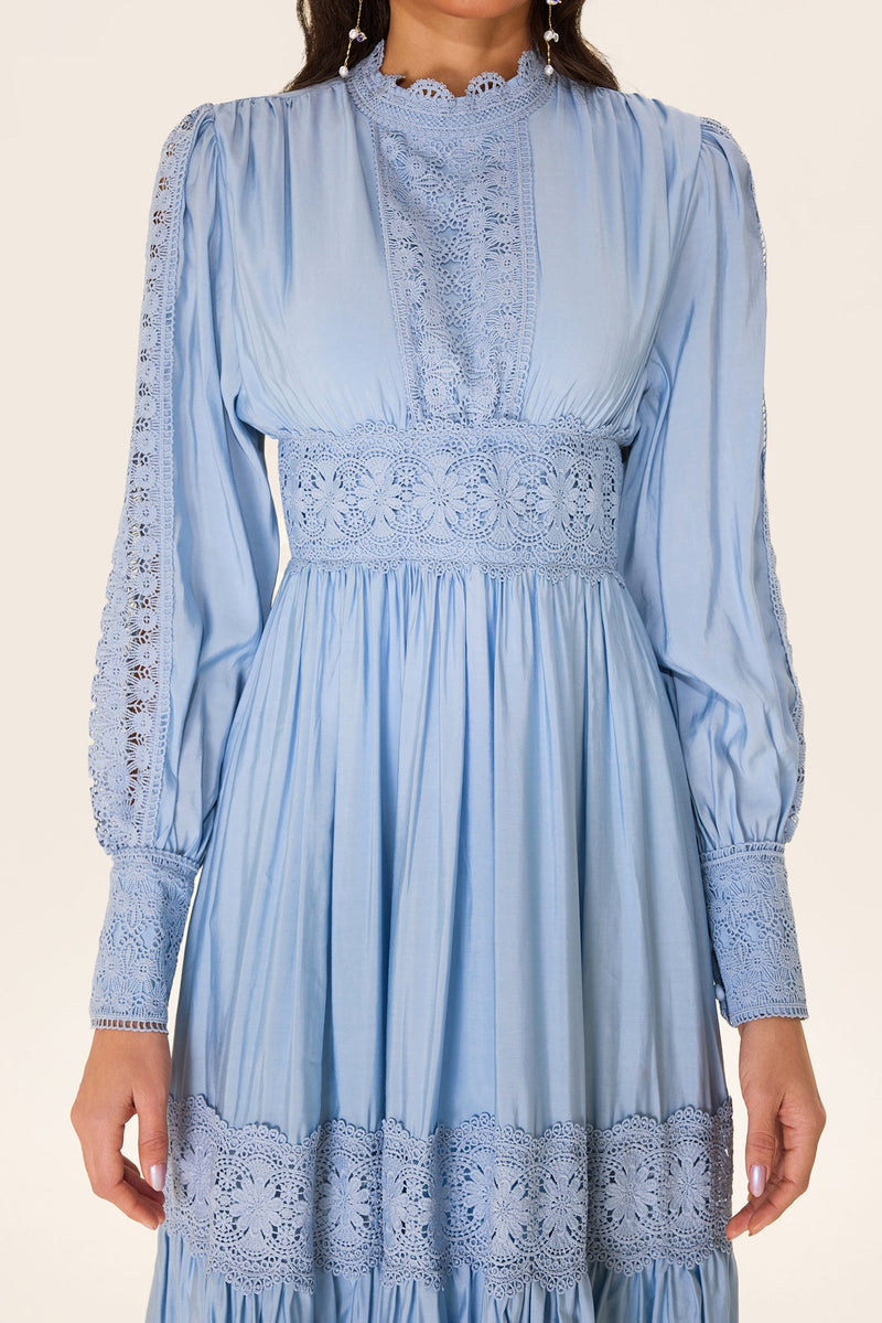 Lace Lantern Sleeve Midi Dress
