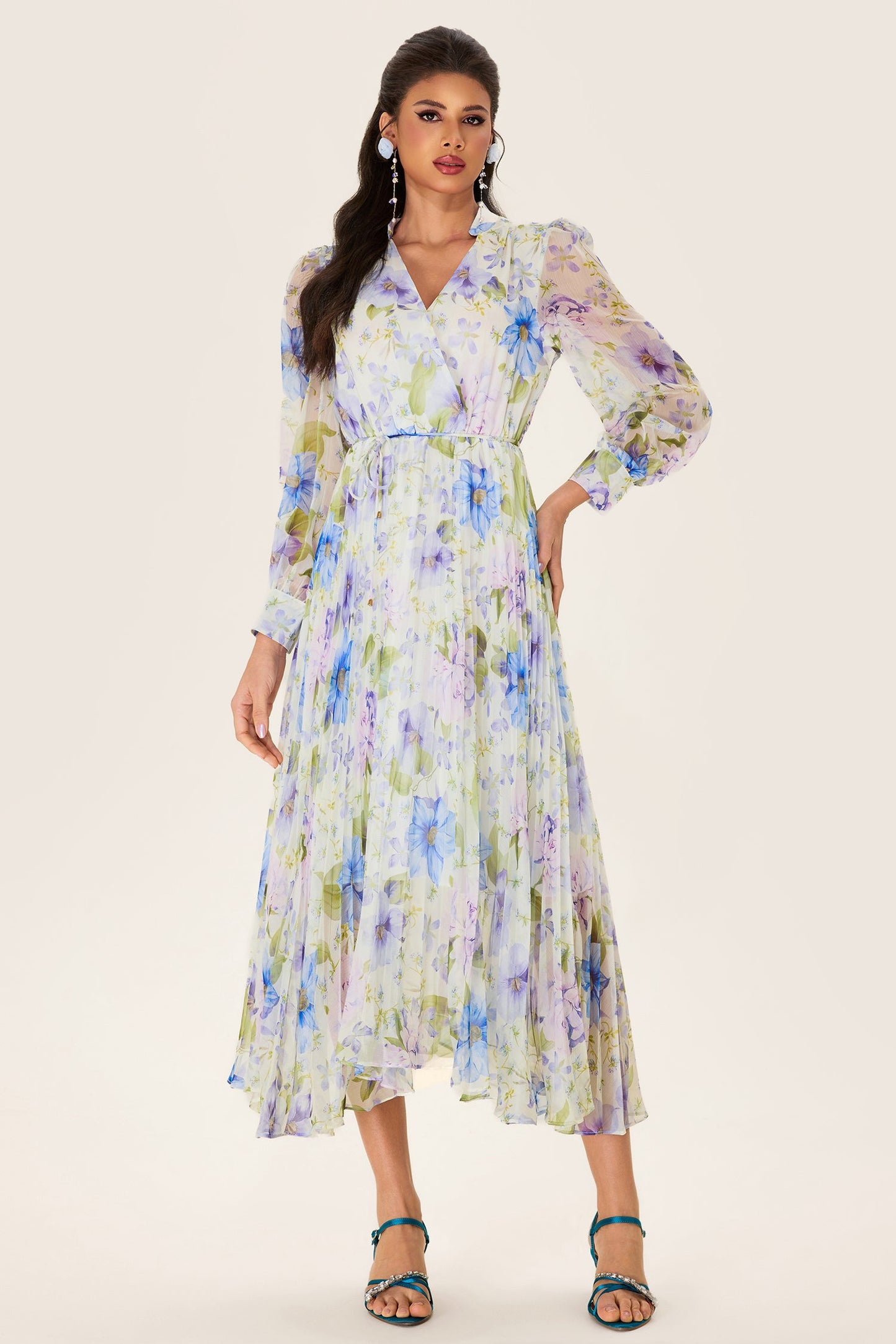Pleated Chiffon Midi Dress