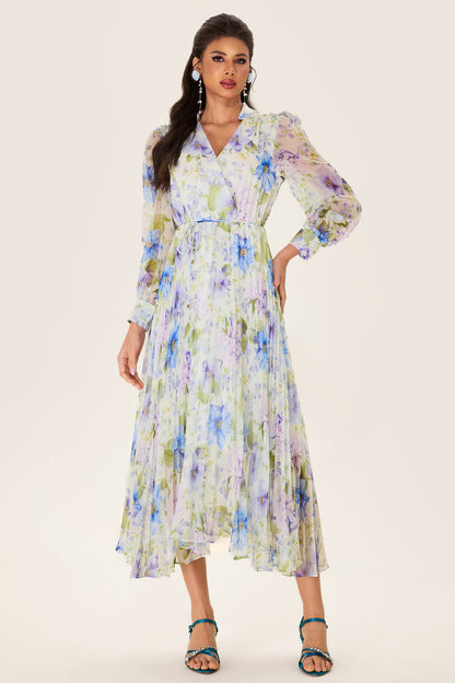 Pleated Chiffon Midi Dress