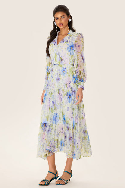 Pleated Chiffon Midi Dress