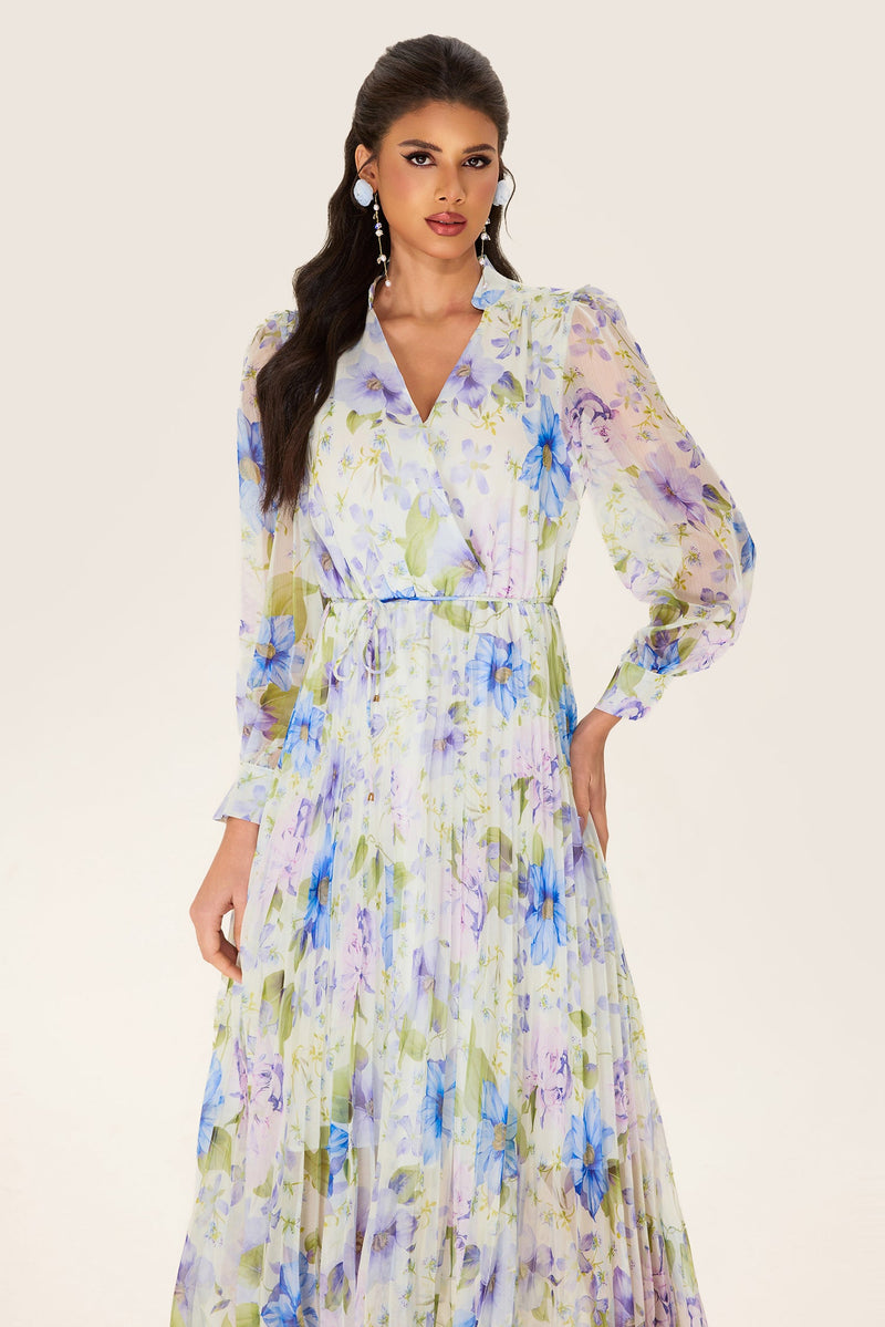 Pleated Chiffon Midi Dress