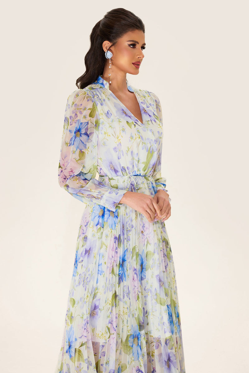 Pleated Chiffon Midi Dress