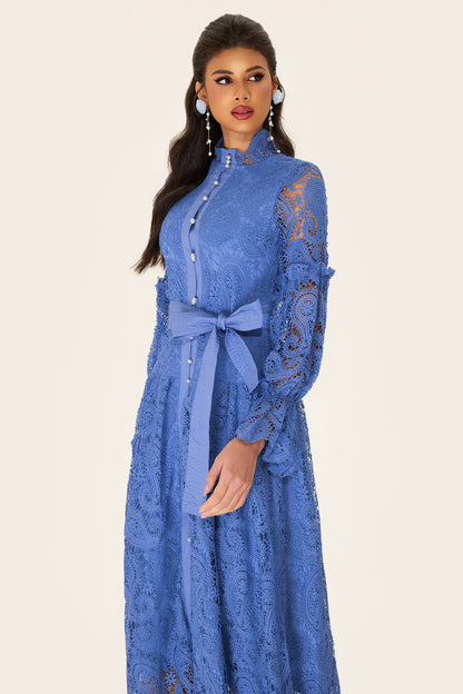 Single Breasted Lace Split Midi Dress