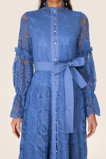Single Breasted Lace Split Midi Dress
