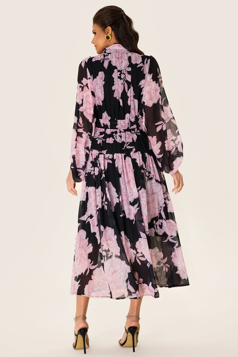 Long Sleeve Smocking Midi Dress