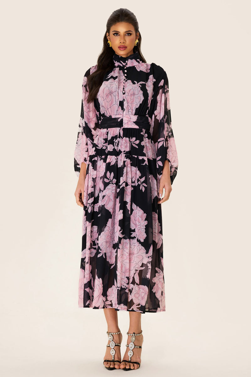 Long Sleeve Smocking Midi Dress