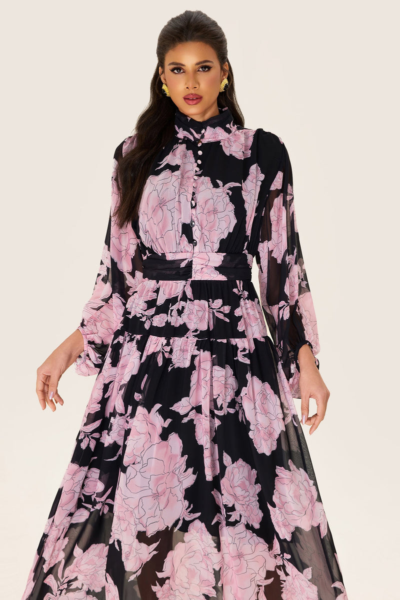Long Sleeve Smocking Midi Dress