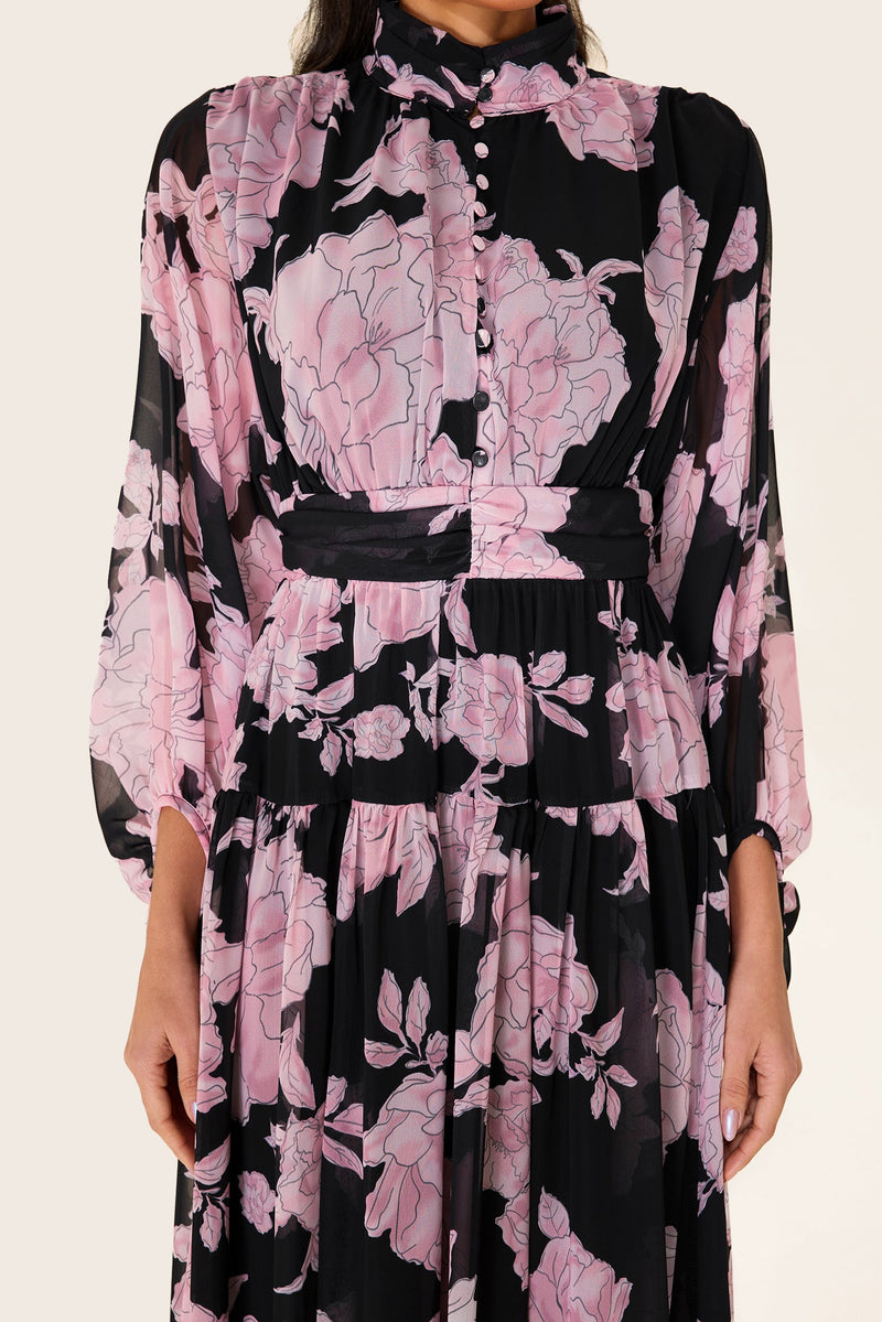 Long Sleeve Smocking Midi Dress