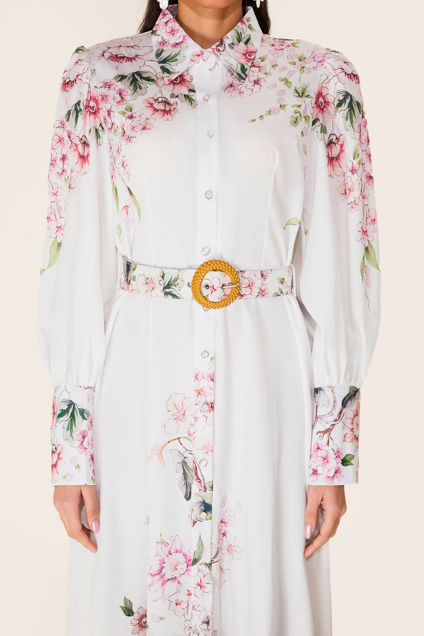 Lantern Sleeve Midi Dress With Belt