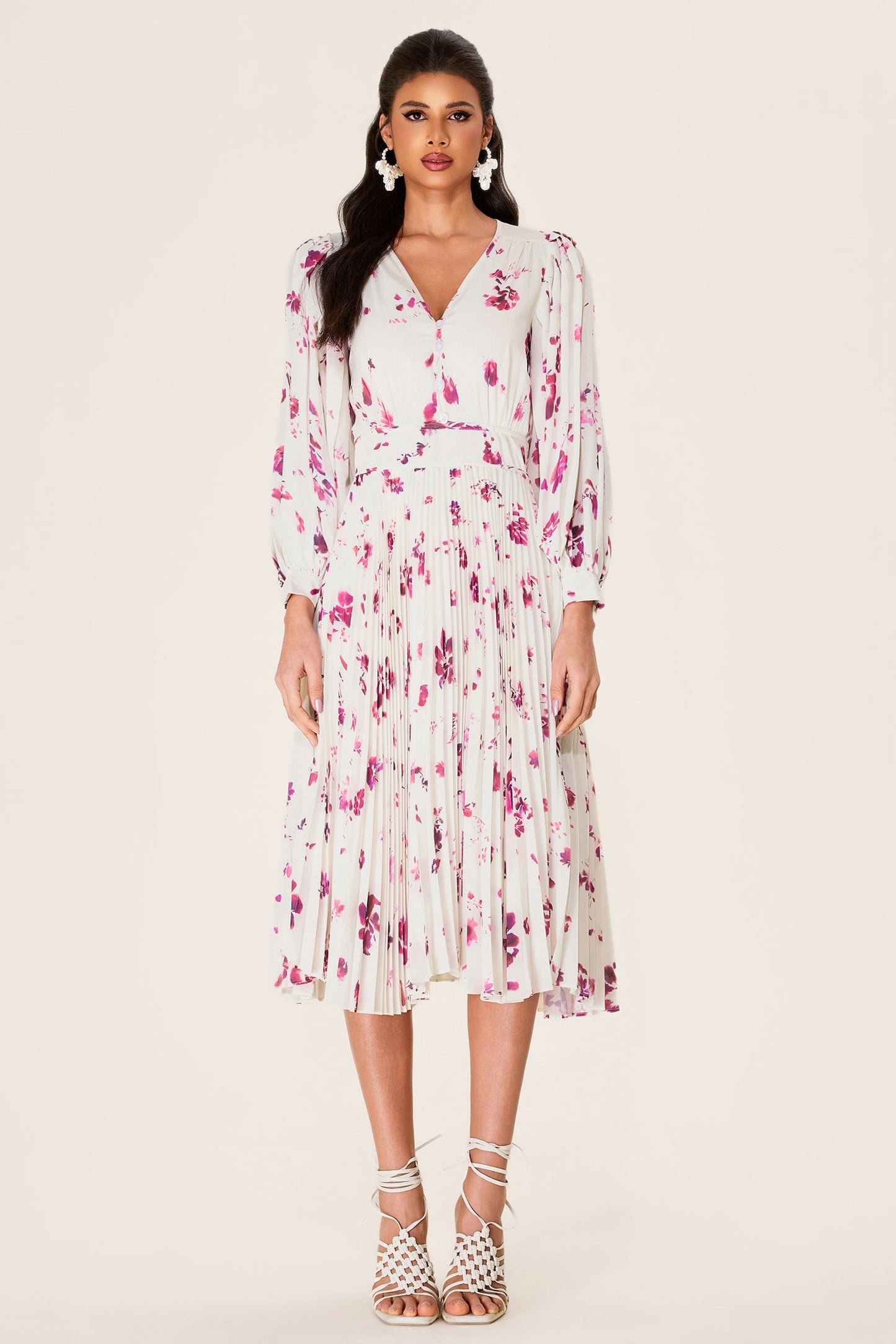 Chiffon V-neck Midi Dress