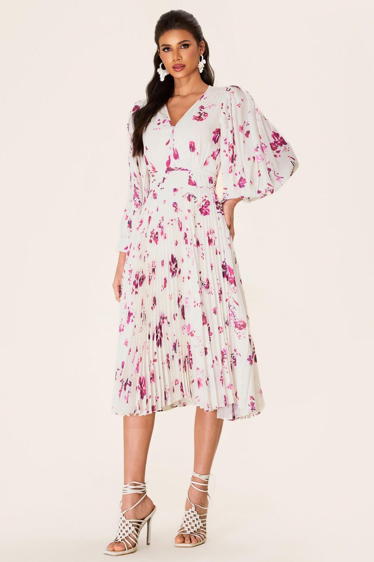 Chiffon V-neck Midi Dress