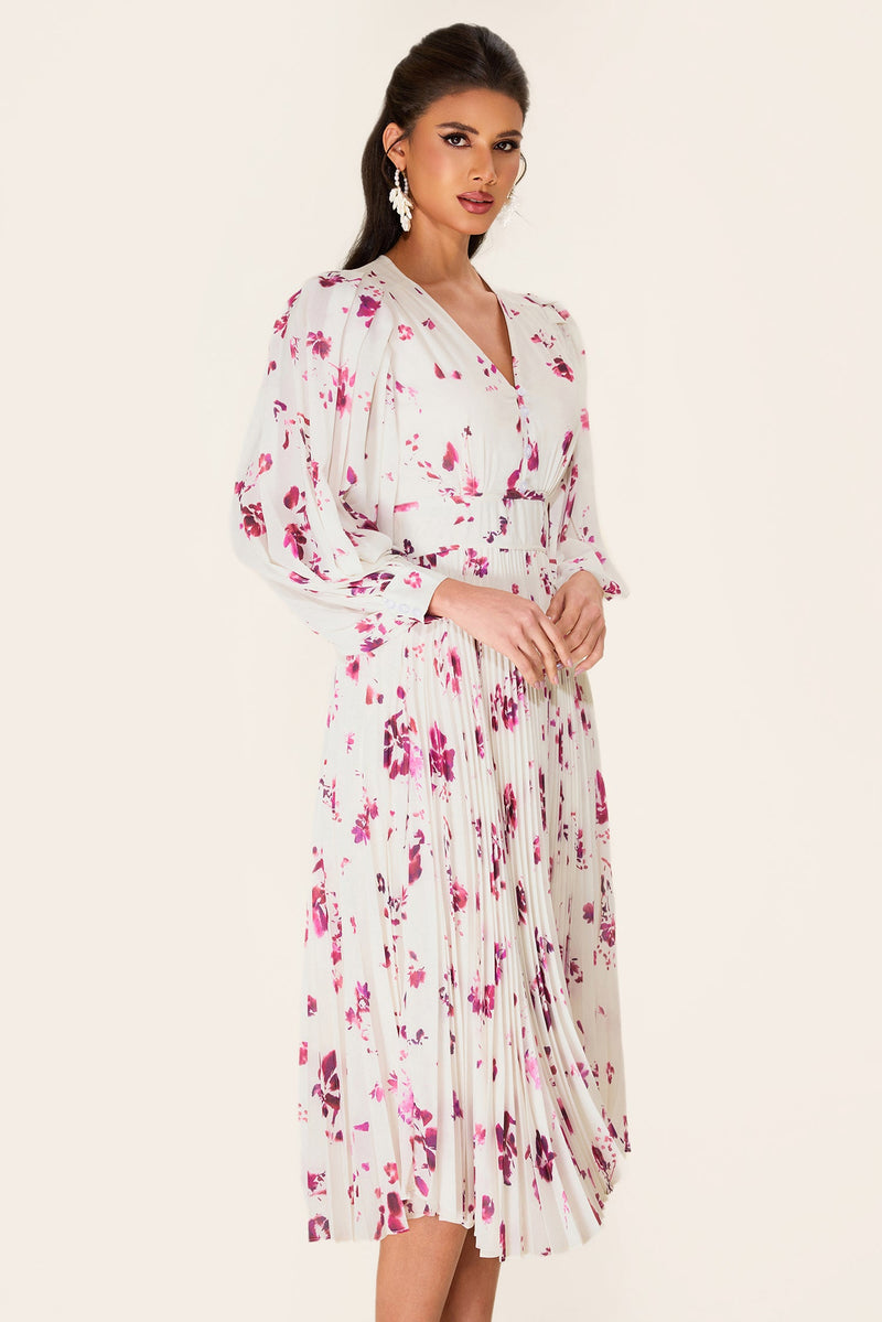 Chiffon V-neck Midi Dress
